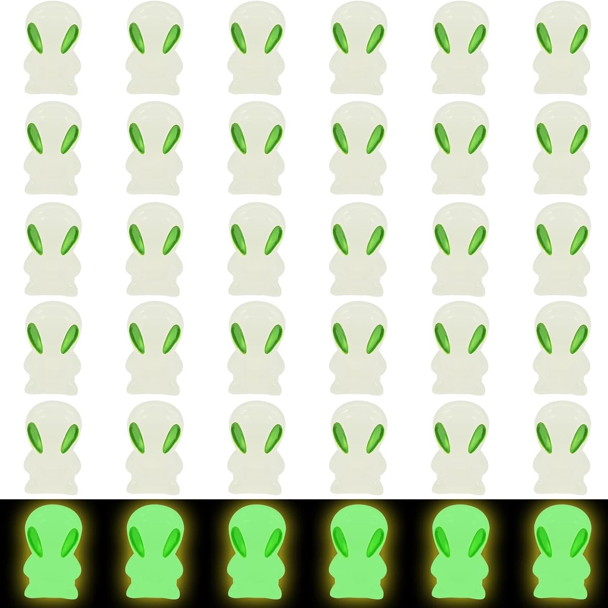 SnelShoppen - 30 Stuks Lichtgevende Alien Hars Figuren, Miniatuur Decoraties voor Feest, Halloween, Cadeaus en Versieringen, Bulk Luminous Speelgoed