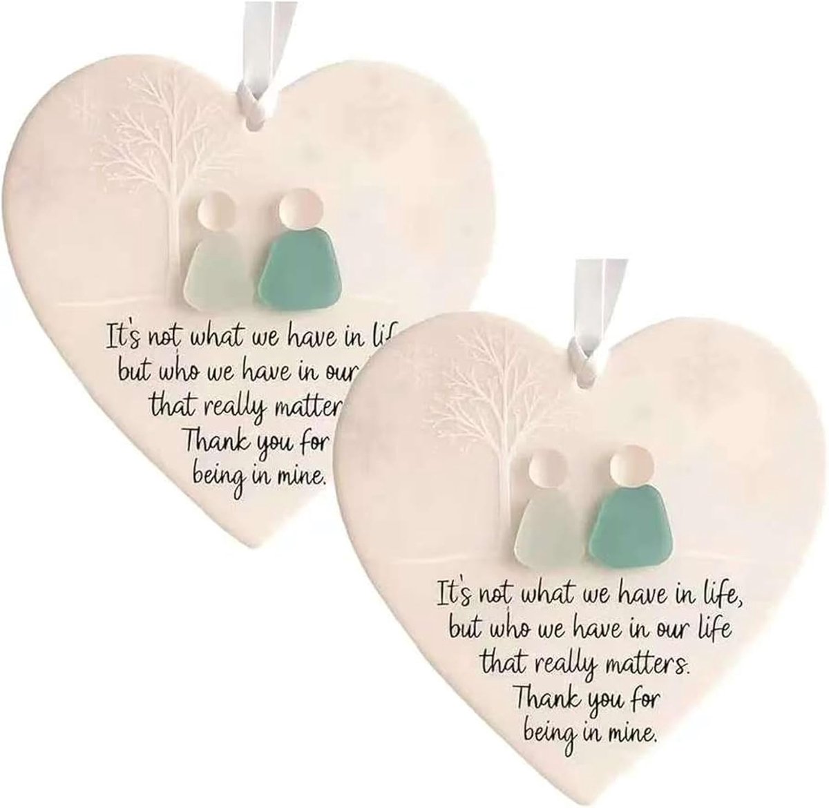 Heart Shape Sea Glass Friendship Decoration Christmas Tree Hanging Decoration with Touching Quote Keepsake for Women - ShopVlot