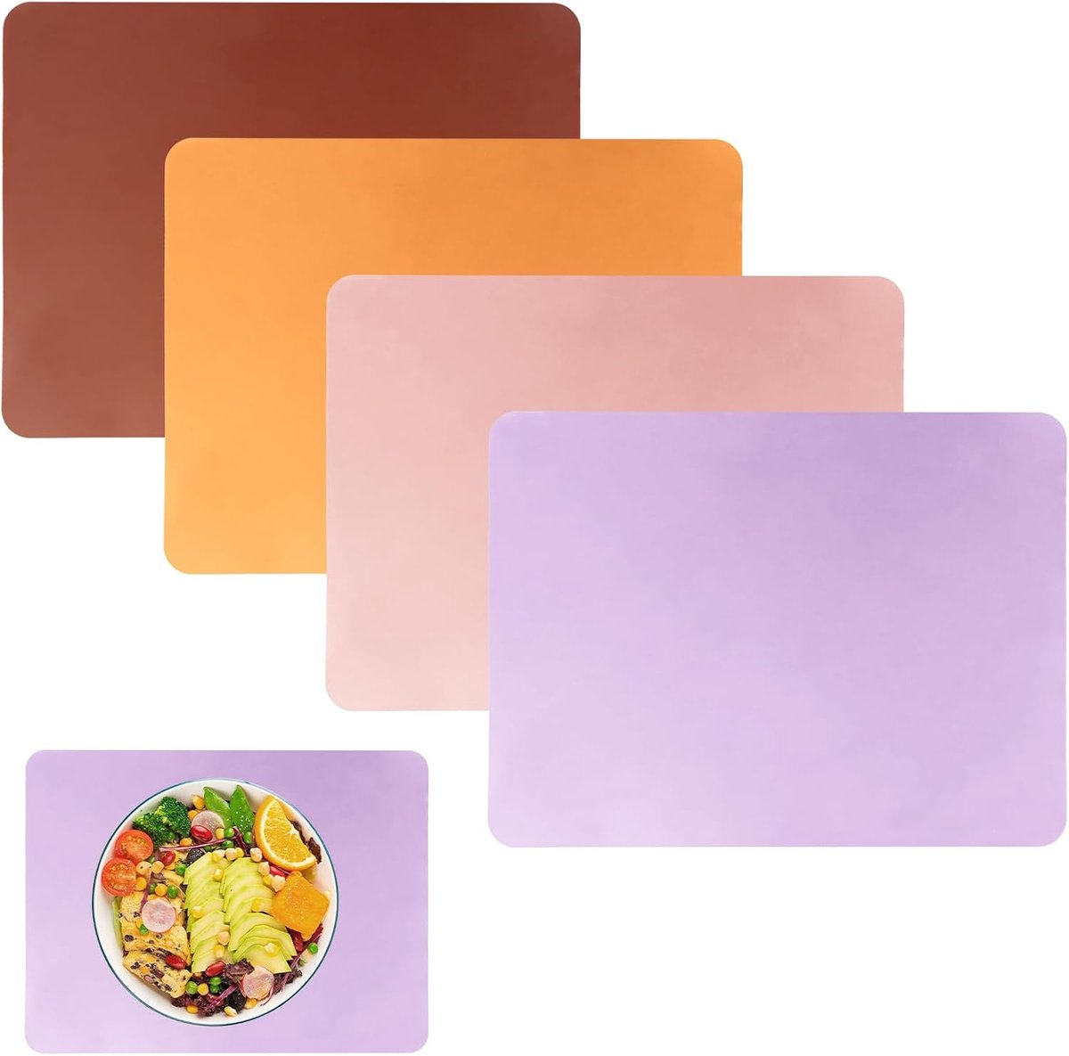 SnelShoppen - Set van 4 Siliconen Matten 40x30 cm, Antikleef, Antislip, Hittebestendig, Silicone Mat voor Keuken, Tafel, Knutselen in Roze, Paars, Ora