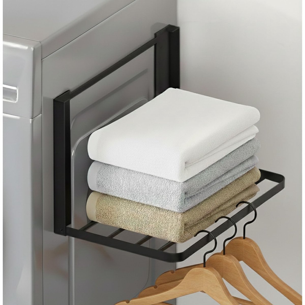SnelShoppen - Magnetische Wasmachine Organizer - Magnetisch Rek voor Handdoeken en Vuile Was - 40,5 x 25 cm - Sterke Magneet - Zwart - Wasmachine Acce