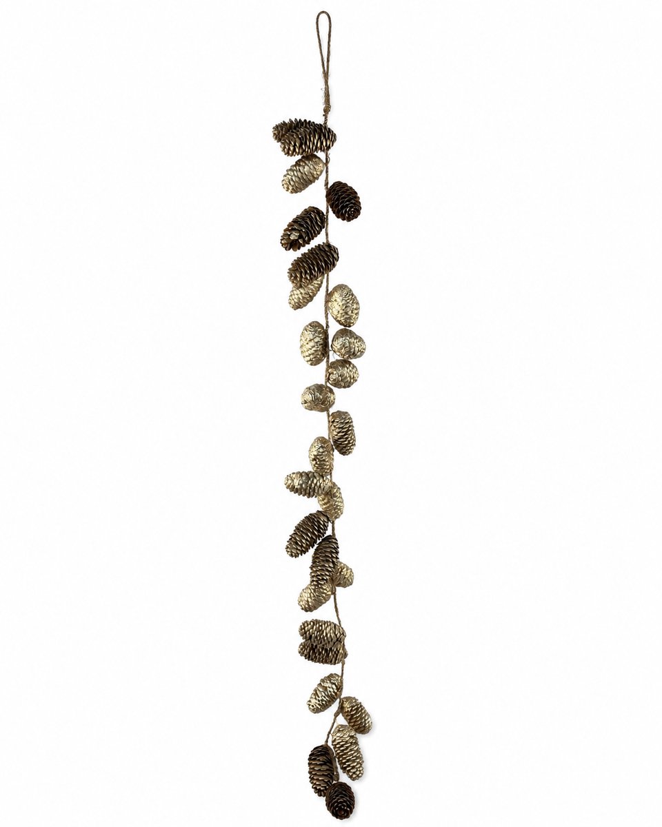 WDMT Long Island Gouden Kerstslinger 110 cm – Extra Lange Kerstdecoratie van Hout en Metaal – Luxe Slinger voor Schouw, Trap, Muur, Raam en Kersttafel – Goud