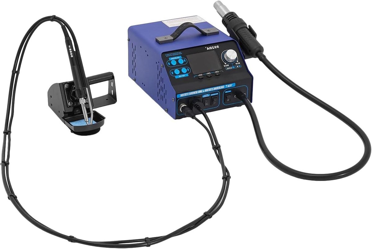 Heteluchtsoldeerstation - Desoldeerstation Rework Station - Elektronica Reparatie - PID Temperatuurcontrole - 780 Watt - Blauw Zwart