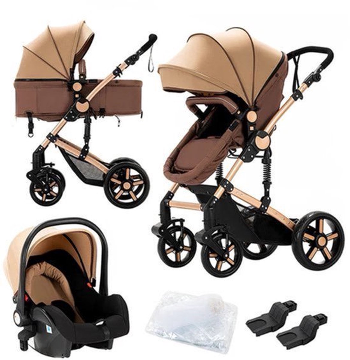 Kinderwagen – Wandelwagen - Opvouwbaar - Babywagen – 3-in-1 - Multifunctioneel - Lichtgewicht - Comfortabel - Veilig – Schokabsorptie - Khaki