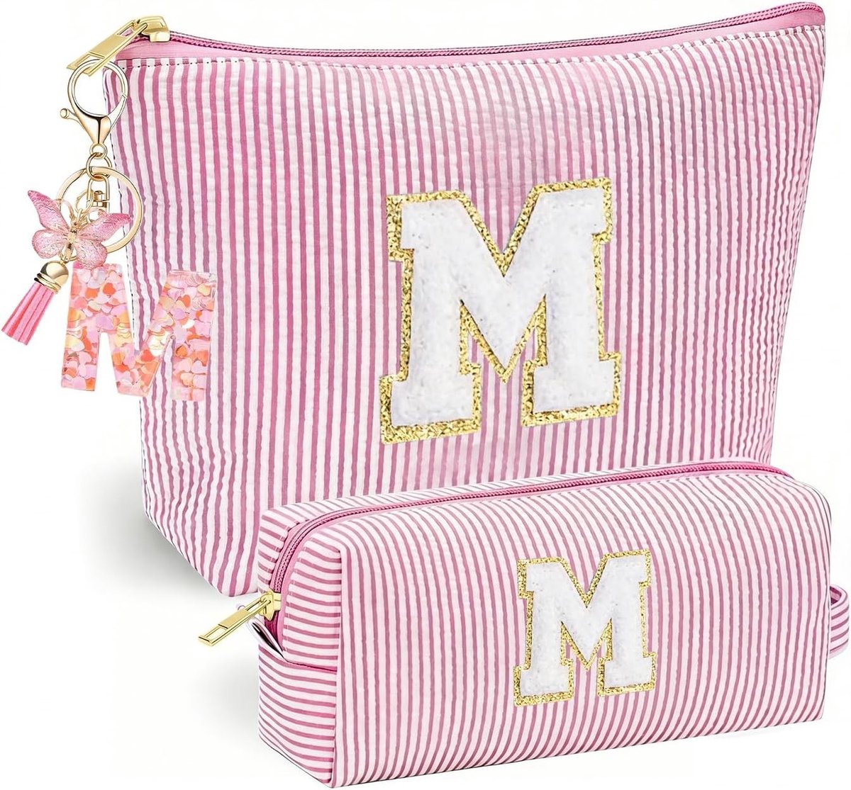 Gepersonaliseerde Cosmetische Tas in Roze met Vlinder Kwastje, Initialen Make-up Tas voor Meisjes en Vrouwen, Perfect Cadeau voor Verjaardagen en Feestdagen