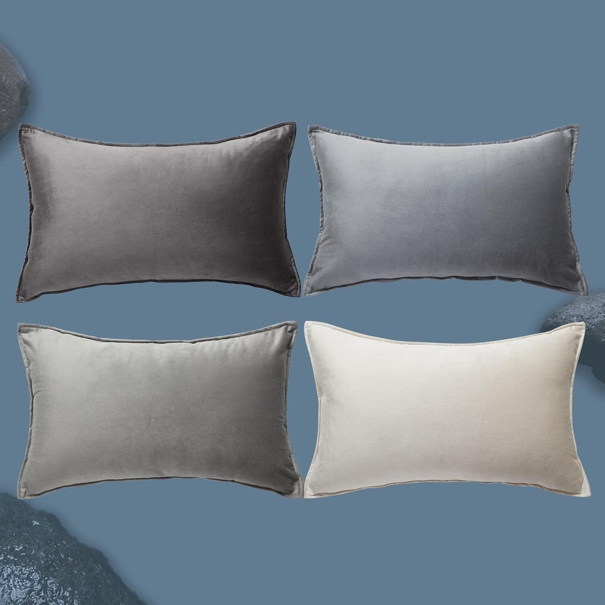Set van 4 Fluffy Grijze Kussenhoezen 30 x 50 cm van Velvet met Kleurverloop voor Sofa en Slaapkamer Decoratie