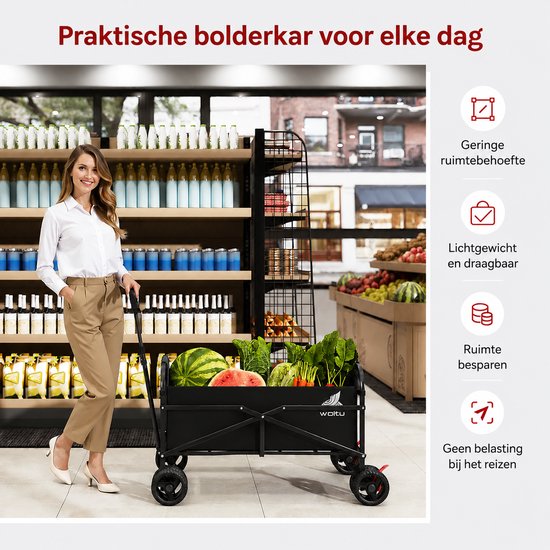 uJOY Bolderkar - Robuuste terreinwielen - Achterwielen met rem - Opvouwbaar ontwerp - Veelzijdig inzetbaar - Compact - Zwart — afbeelding 3