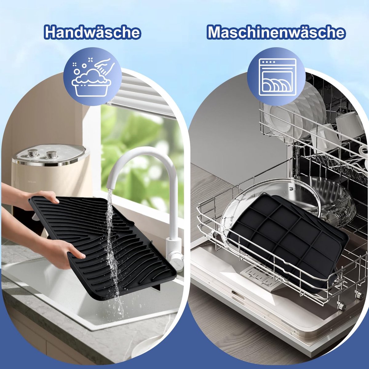 Afdruipmat, siliconen, droogmat, afdruiprek, 37cm*29.5cm, hittebestendig, antislip, voor werkblad, gootsteen en afdruiprek (zwart)