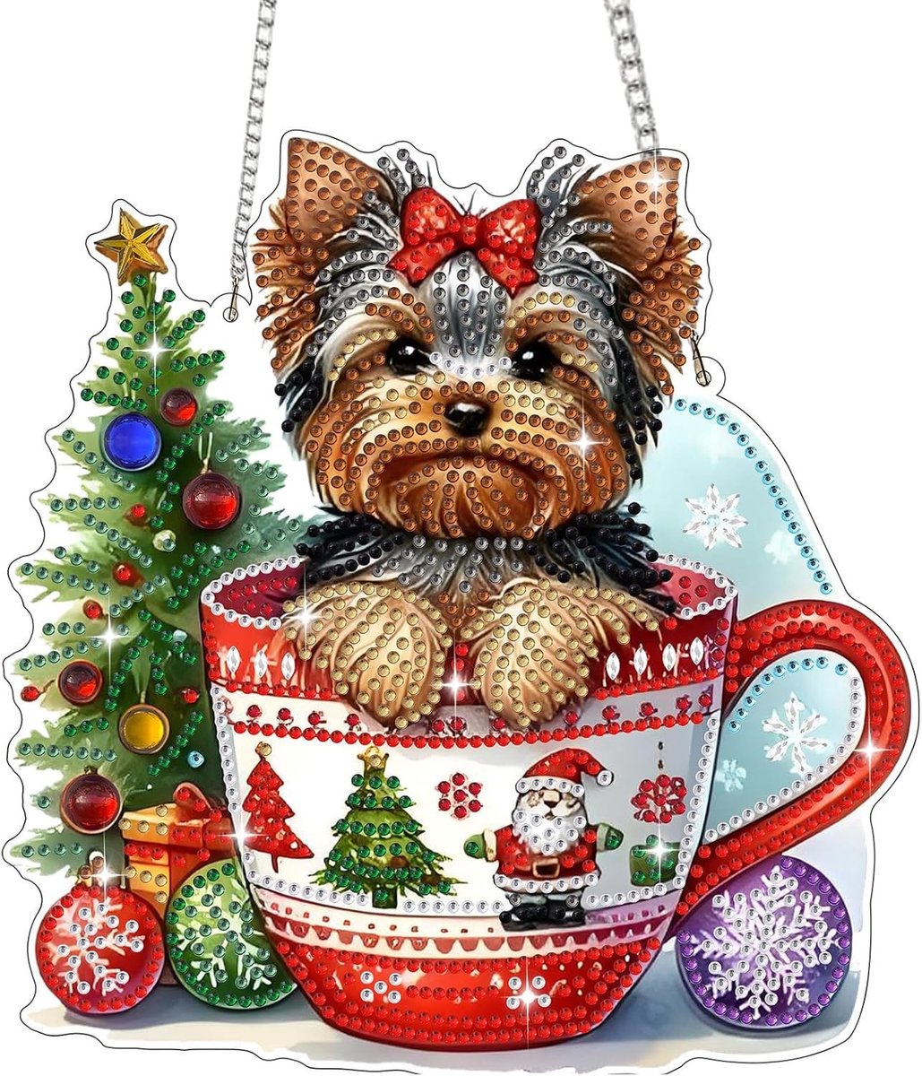 Kerst Diamant Schilderen Hanger voor Honden, Creatieve Decoratie voor Volwassenen en Kinderen, Ambachtelijk Set voor Raam, Muur en Tuin Decoraties