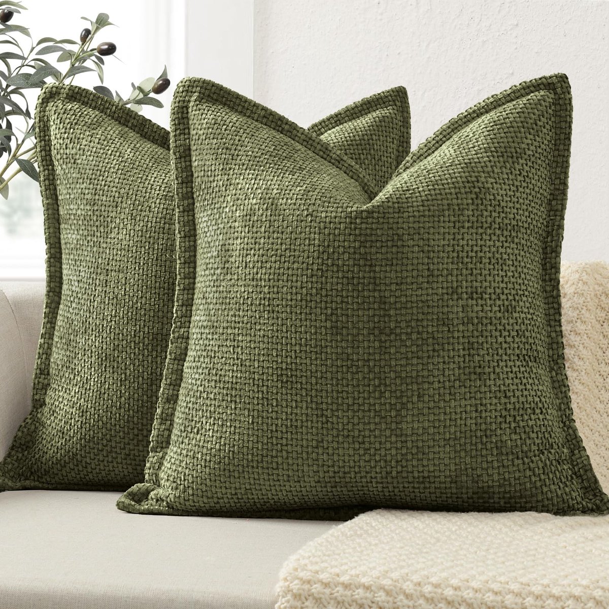Omgoods - Set van 2 Kussenslopen 40x40 cm Olive Groen Chenille