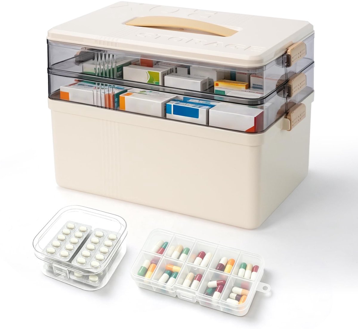 Omgoods - Draagbare Medicijnopbergdoos met 3 Verdiepingen