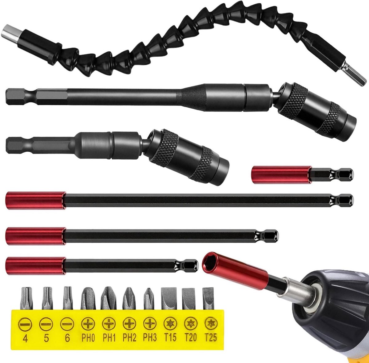 Omgoods - Set van 7 Hoek Schroevendraaier Verlengers en Bits Houder