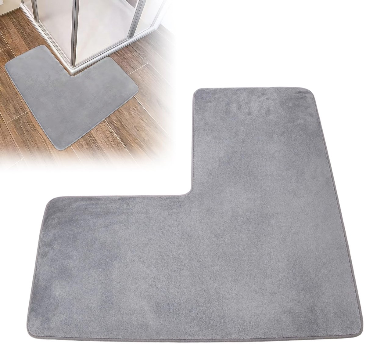 Omgoods - Antislip L-vormige Badmat van Chenille voor Hoekdouches