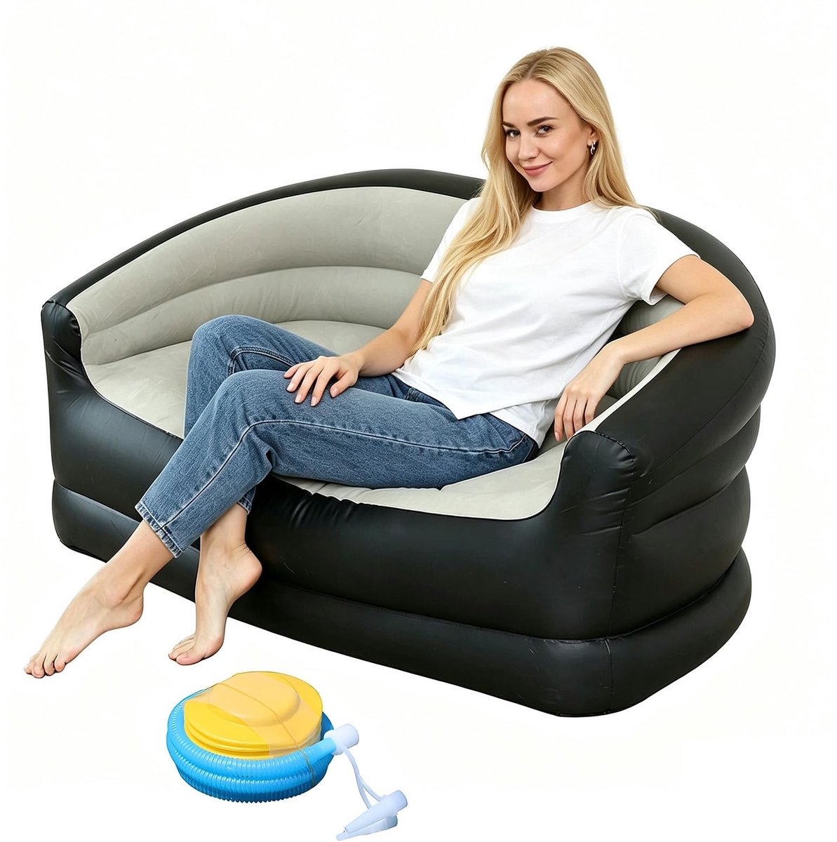 Omgoods - Opblaasbare 2-Zits Sofa met Voetpomp voor Buiten en Binnen