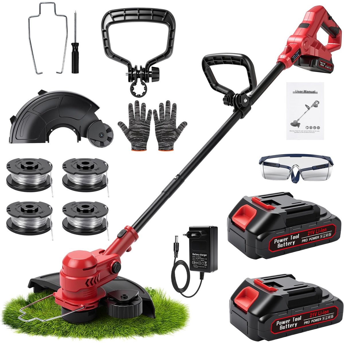Omgoods - Draadloze Grastrimmer 21V met 2 Batterijen en Charger
