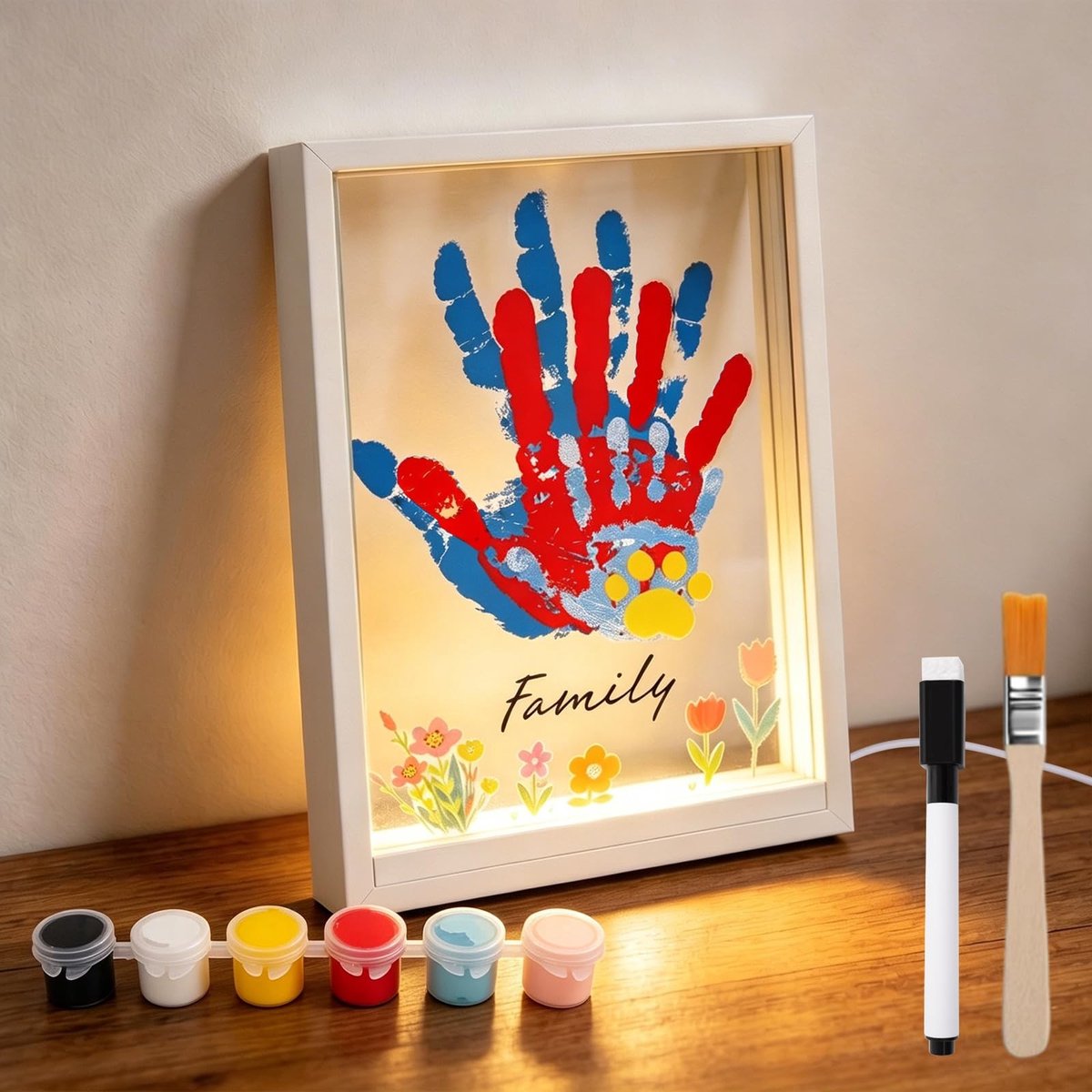 Omgoods - Handafdrukset Familie met Houten Fotolijsten - Persoonlijk Cadeau voor Vaderdag