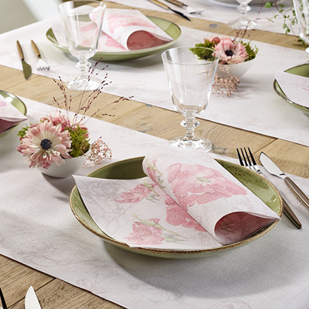 5x 50 Servetten ROYAL Collection 1/4 vouw 40 cm x 40 cm roze Blossom