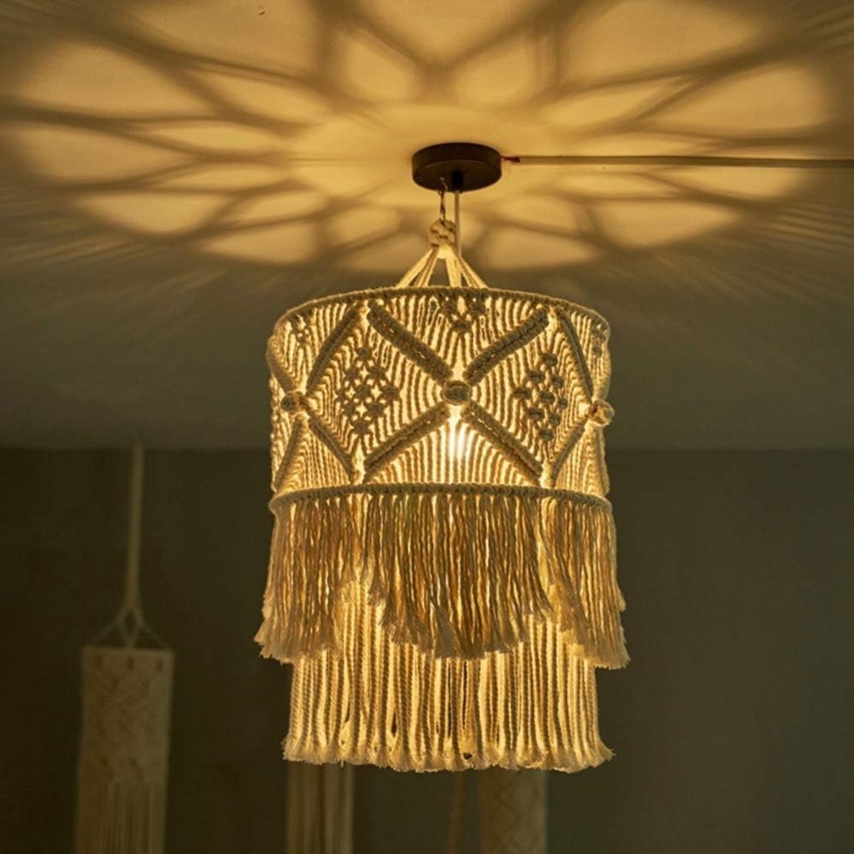 Omgoods - Macramé Wandtapijt Lampenkap Beige 30 x 50 cm