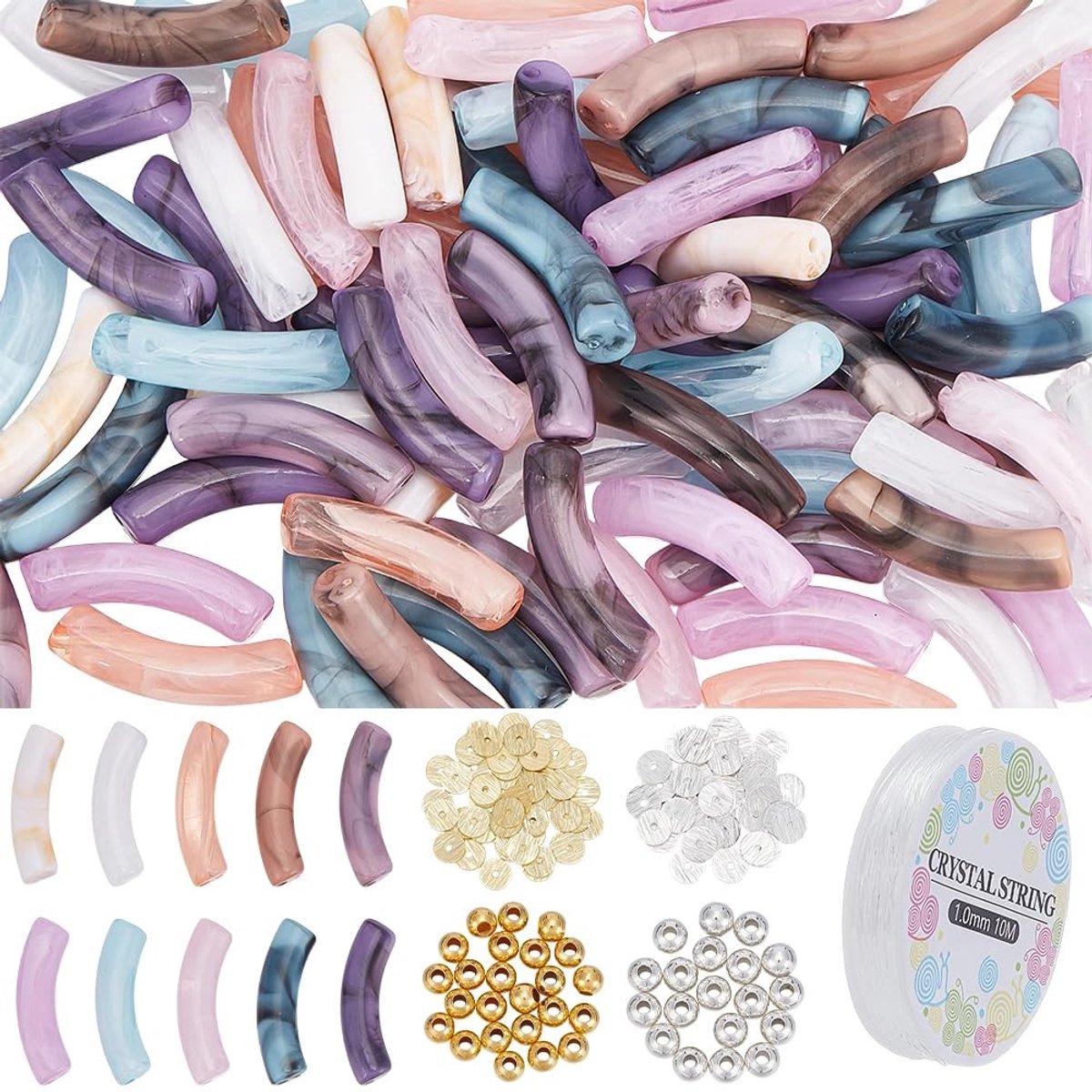 Omgoods - Set van 250 Acryl Gebogen Buiskralen voor Sieraden Maken