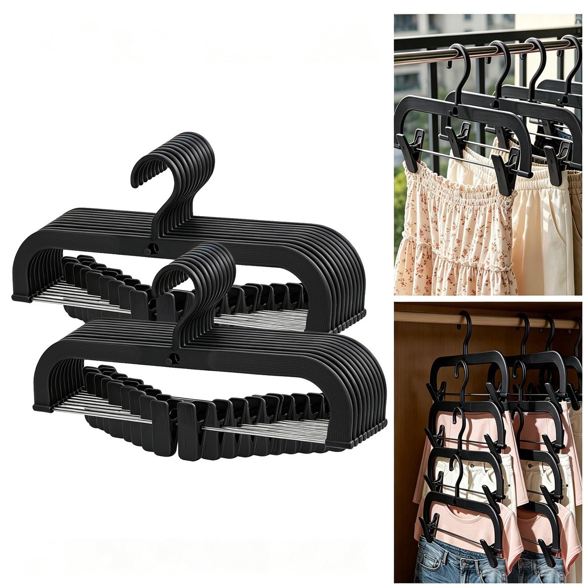 Omgoods - Ruimtebesparende Broekhangers 35 cm - 20 Stuks met Verstelbare Tangen