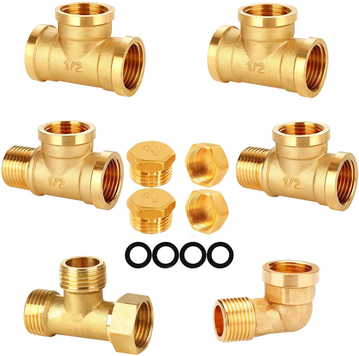 Omgoods - Compleet Brass Plumbing Fittings Kit met 11 Onderdelen