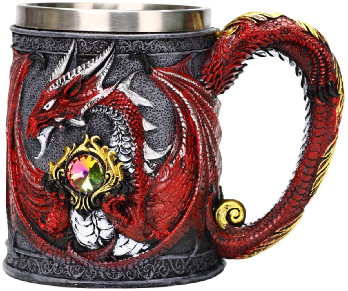 Omgoods - RVS Biermok 450 ml met Draak Design voor Fantasy Fans