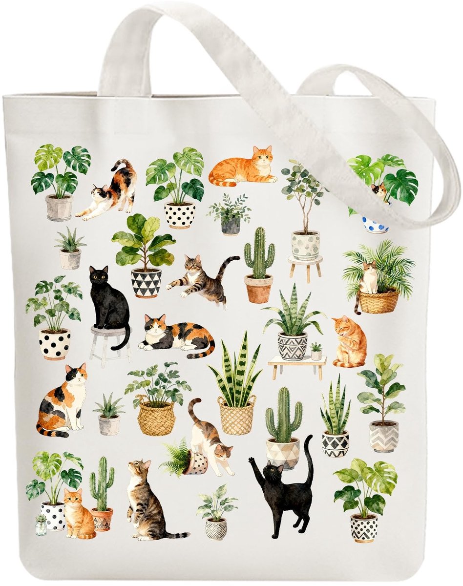 Omgoods - Herbruikbare Canvas Tote Bag met Schattige Dierenprint voor Vrouwen