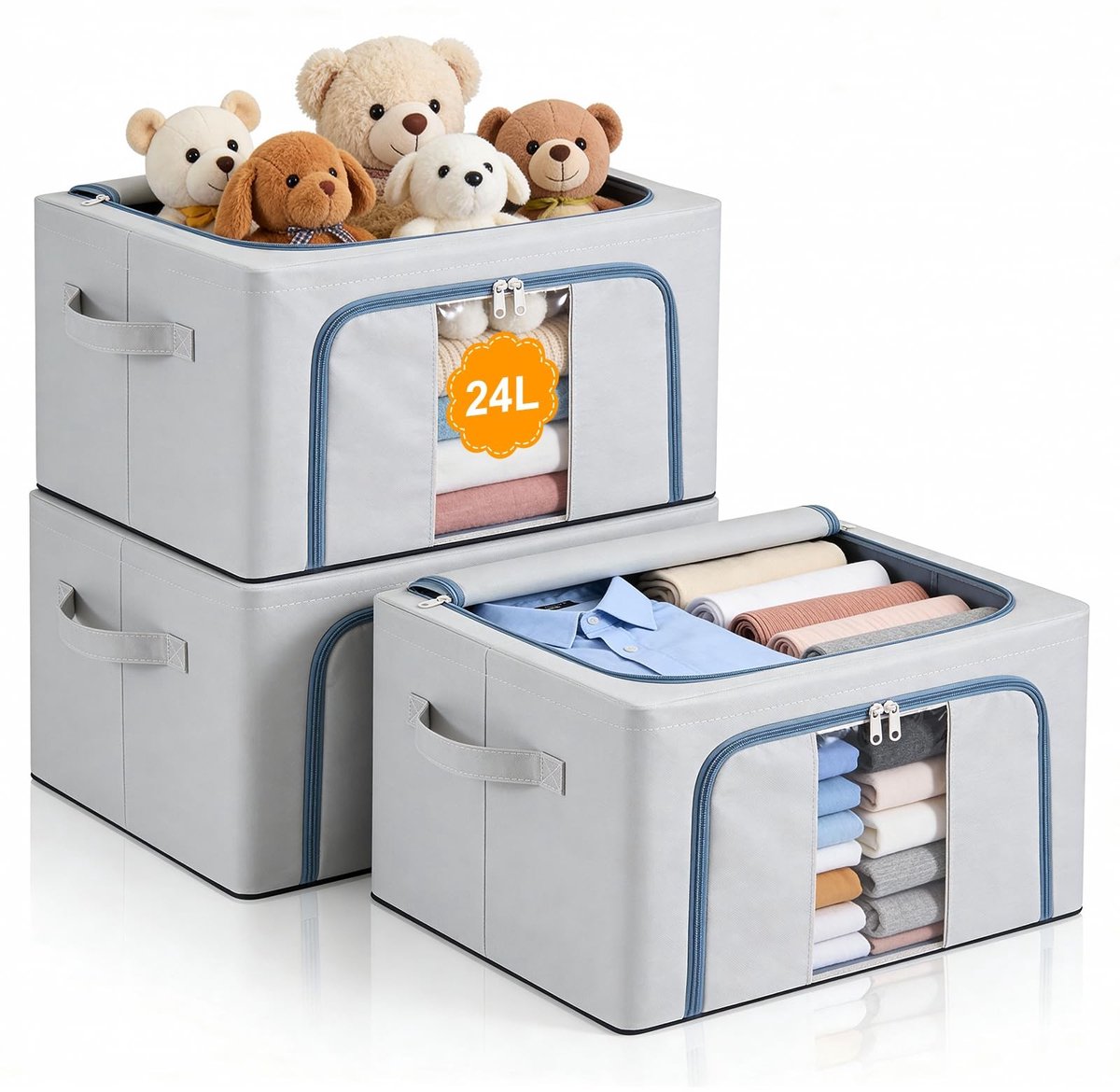 Omgoods- Opbergdozen 24 liter - Opvouwbare Kledingopbergdoos - Kledingorganizer - Waterdichte Oxford-stof - Dubbele Ritsen - Ideaal voor Dekens - Opbergmanden