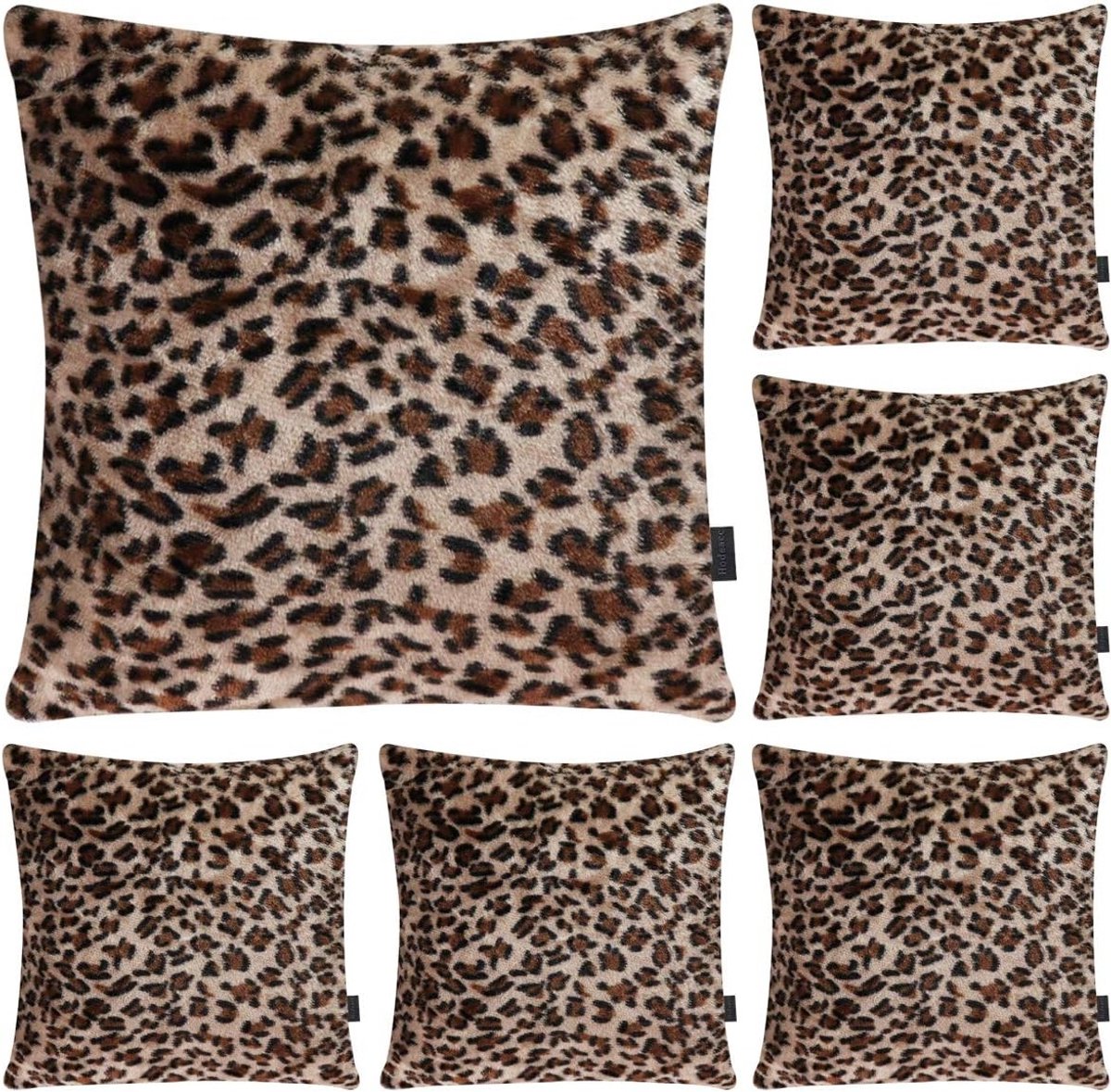 Set van 6 Kussenslopen met Luipaardprint, Zachte Pluche Decoratieve Hoes voor Thuis, 45 x 45 cm, Dierenthema, Luxe en Comfortabel