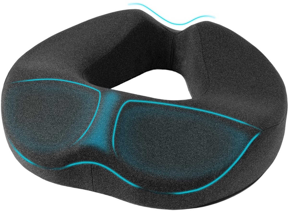 Omgoods - Ergonomisch Zitkussen voor Stuitbeenontlasting, Traagschuim, Zwart