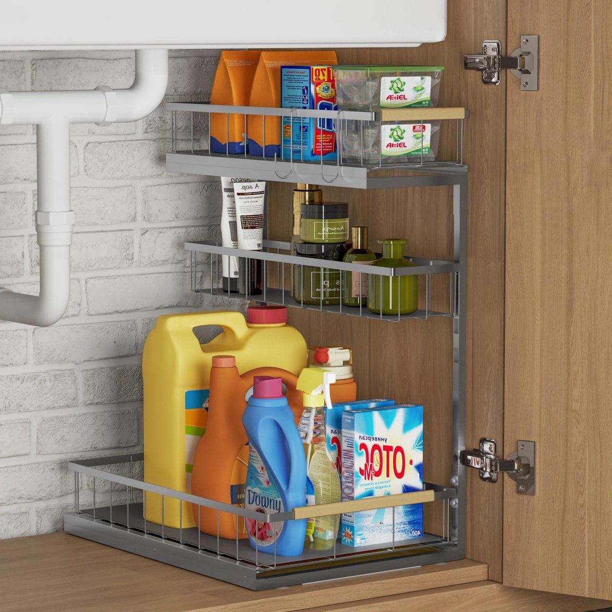Omgoods- Ondergootsteen Organizer 3-laags - Ondergootsteen Opslag - Ondergootsteen Keuken - Ondergootsteen Badkamer - Duurzaam Roestvrij Staal - Efficiënt Ontwerp - Opbergrek