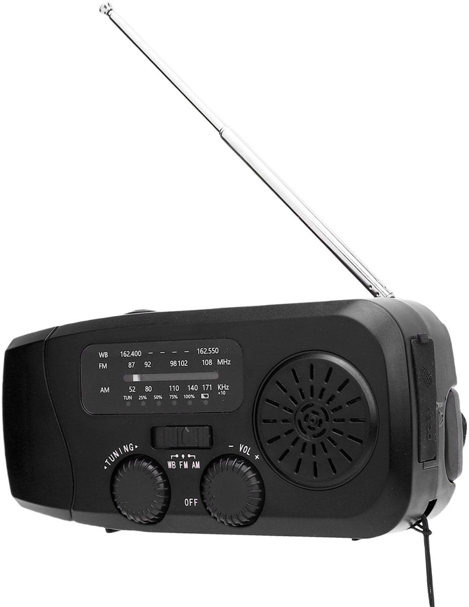 Omgoods- Handcrank Radio 2000mAh Batterij - Noodradio Zonne-energie - Draagbare Radio - LED-zaklamp - Geschikt voor Buitenkamperen