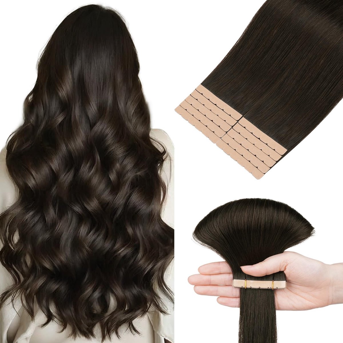 Omgoods - Mini Tape-in Extensions van Echte Haar - 10 Stuks 45 cm - Donkerbruin