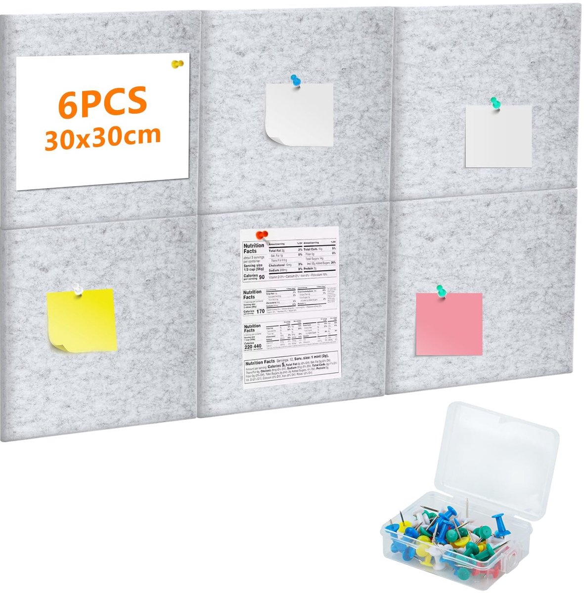 Omgoods - Set van 6 Vilten Prikborden - Zelfklevend 30x30cm