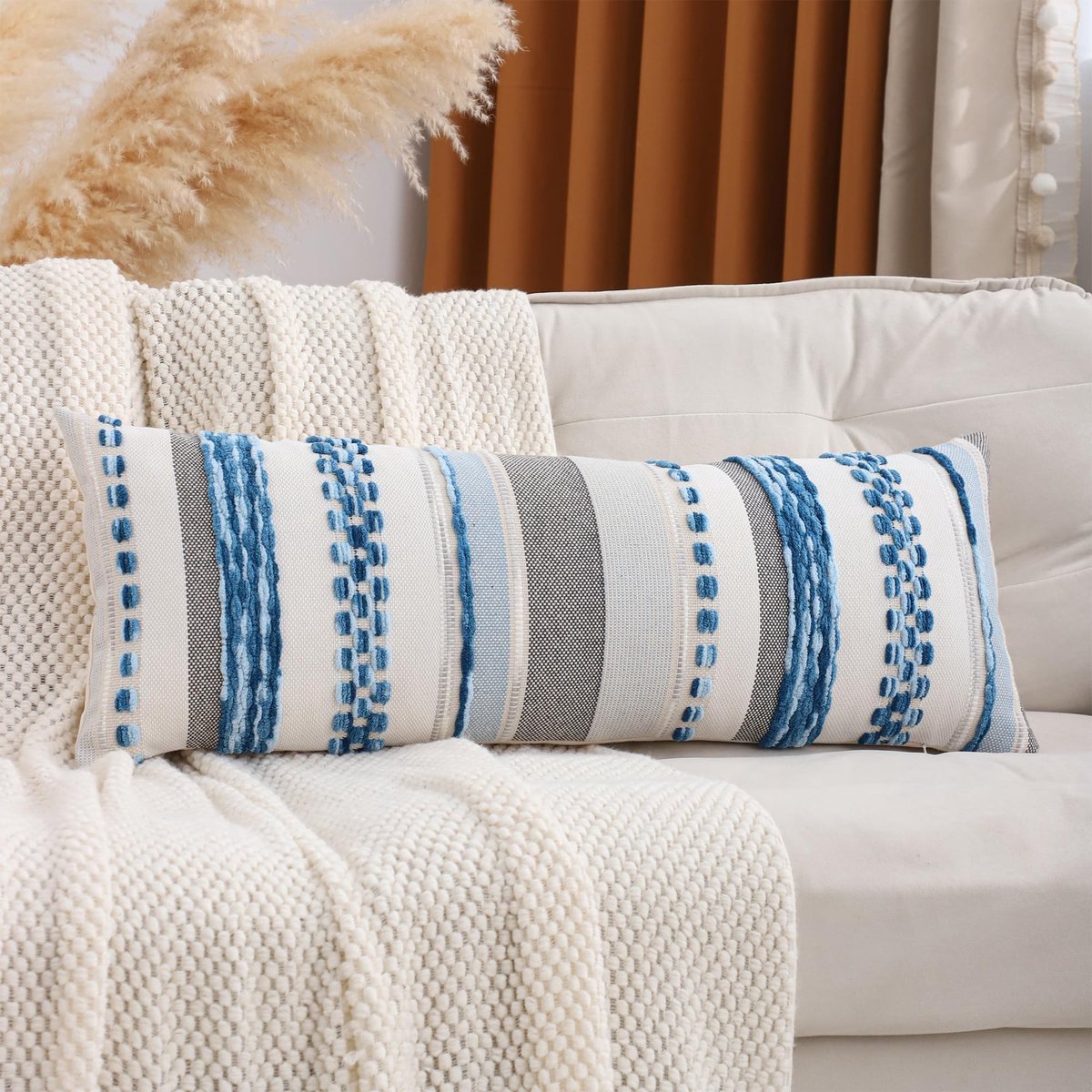 Omgoods - Chenille Kussenhoezen 36 x 92 cm Blauw