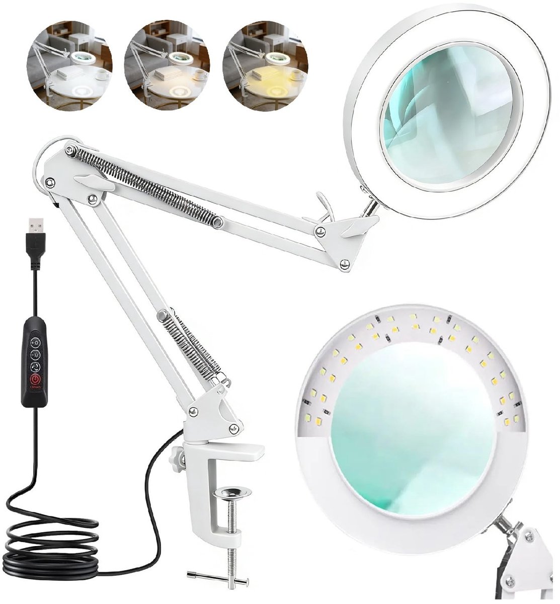 Omgoods - LED Vergrootlamp met Dimbaar Glas - 10X Vergroting en Verstelbare Arm