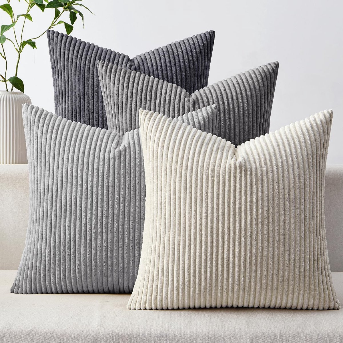 Omgoods - Set van 4 Kussenslopen 40x40 cm Corduroy Donkergrijs