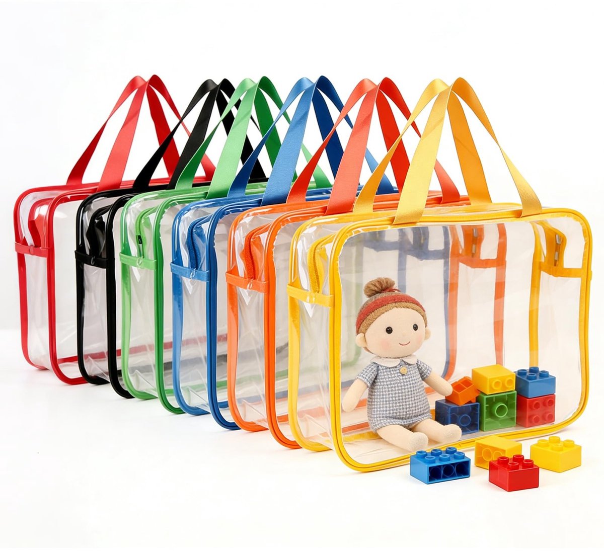 Omgoods - Set van 6 Kleurige Transparante Speelgoedopbergzakken