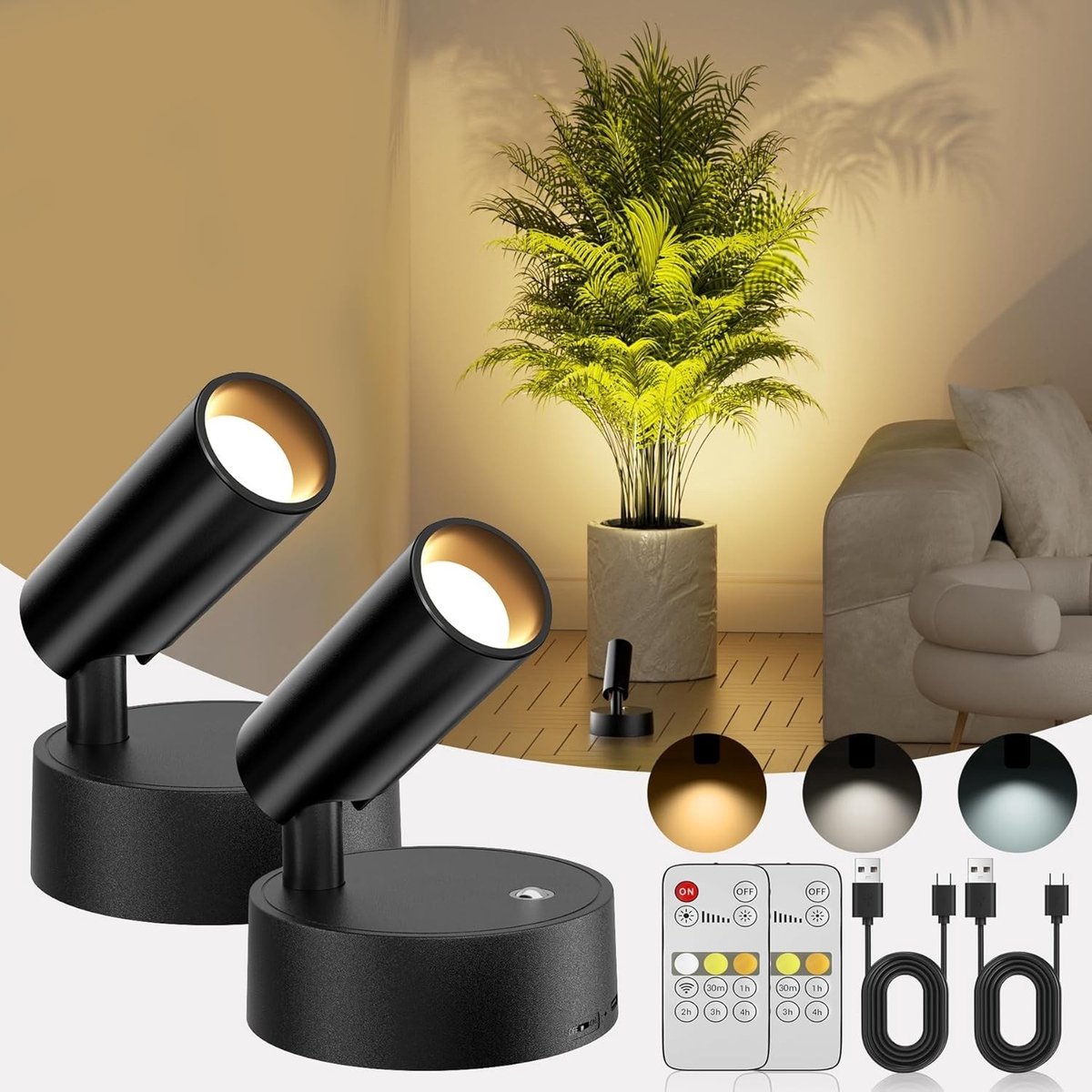 Omgoods - Set van 2 Dimbare Accu-Wandlampen met 5500 mAh en Timer - Touch & Afstandsbediening