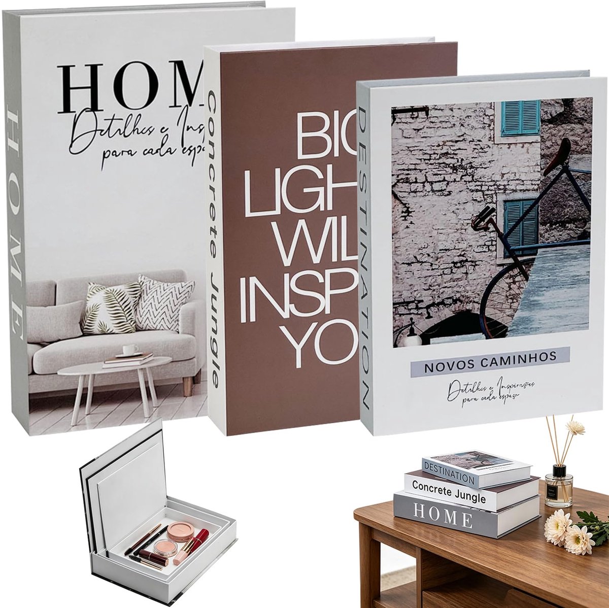 Omgoods- Decoratieve Boeken Set van 3 - Kunstboeken - Opbergdoos - Boekenomslag - Decoraties voor Salontafel - Geschikt voor Woonkamer/Slaapkamer - Boekenkast
