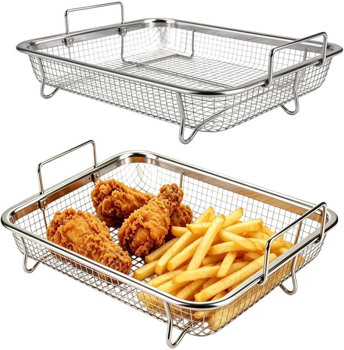 Omgoods - 2 Stuks RVS Grillmand voor Multifunctioneel Gebruik