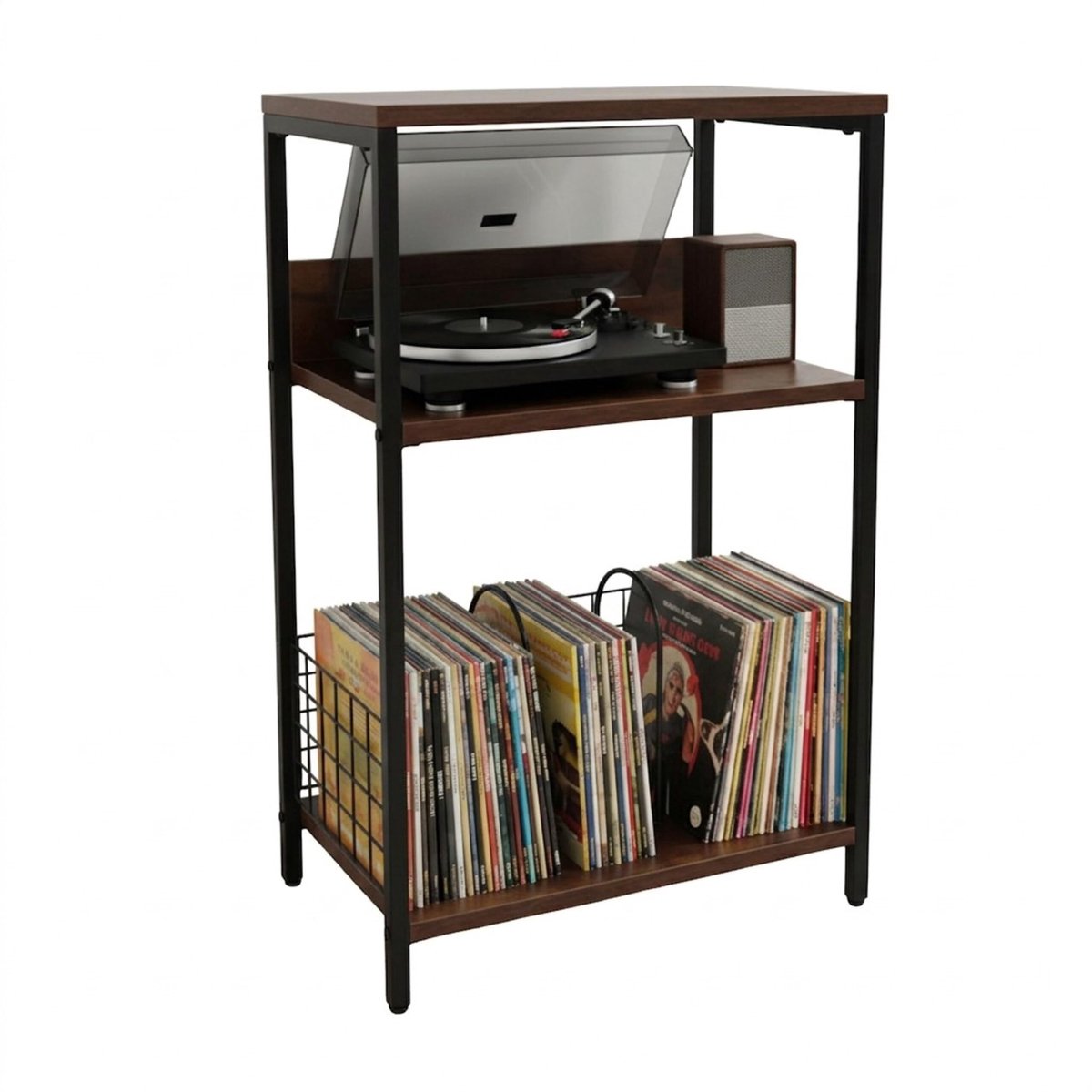 Omgoods - Turntable Meubel met 3 Open Planken voor Vinyl en Accessoires