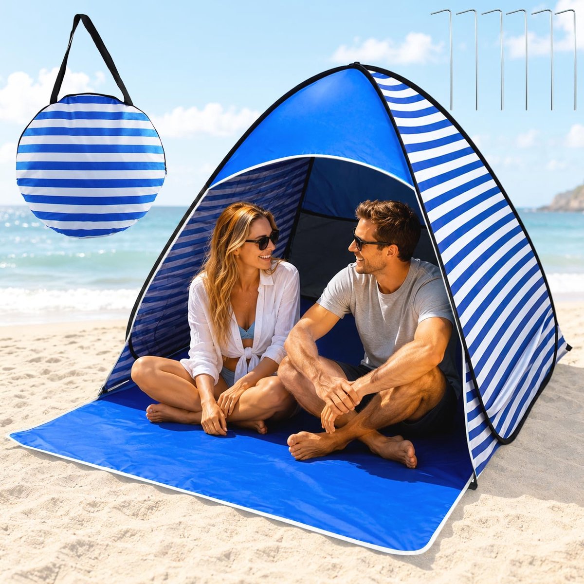 Omgoods - Pop-up Strandtent met UV Bescherming 50+ voor 2-3 Personen