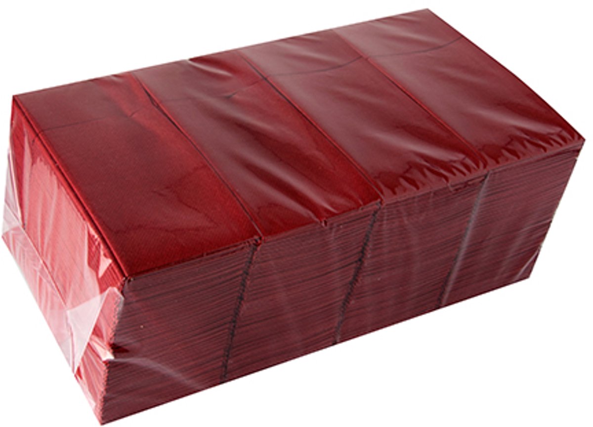 1x 480 Servetten met bestekzakjes airlaid 40 cm x 33 cm bordeaux met bestekvouw