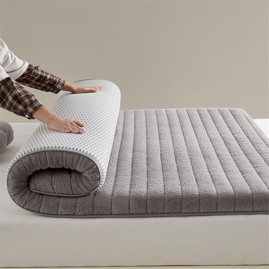 Pluche Vloermatras - Japanse Futon - Comfortabel Slapen - Meerlaags Ontwerp - 180x200cm - Grijs — afbeelding 5