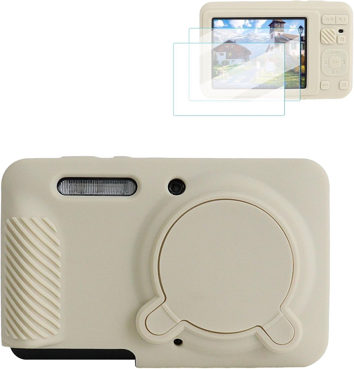 SnelShoppen - Silicone Hoes voor Kodak PIXPRO FZ55 Camera met 2 Schermbeschermers, Verwijderbare Lenshoes, Antislip Ontwerp, Off-White