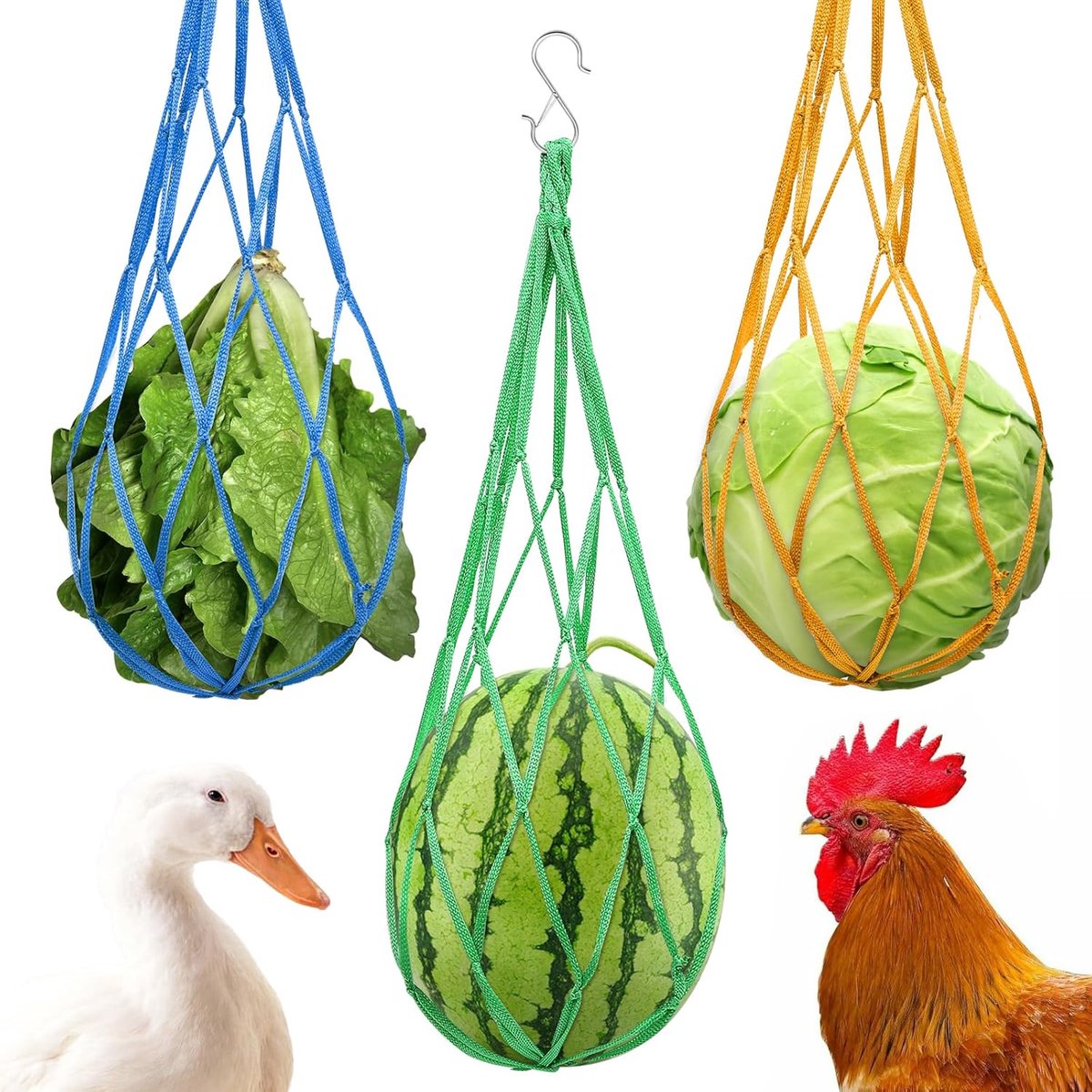 Hangkorf voor kippen - groot formaat - nylon net - stimuleert natuurlijke scharreleigenschappen - ShopVlot