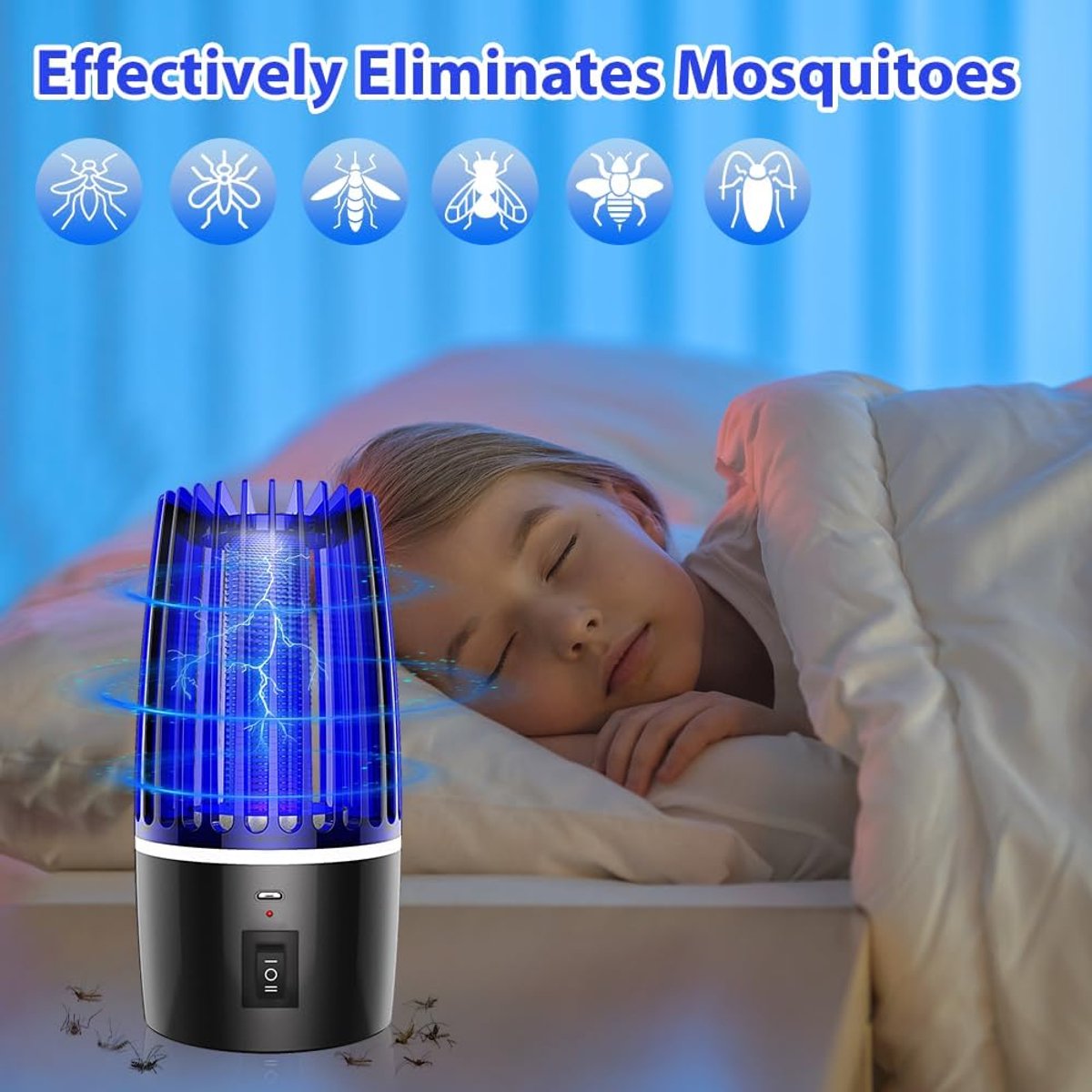 SnelShoppen - Elektrische Muggen Doder Lamp, 2-in-1 Insecten Doder voor Binnen, 360° Draagbare Insectenlamp met UV Licht en Nachtlamp voor Binnen, Bui