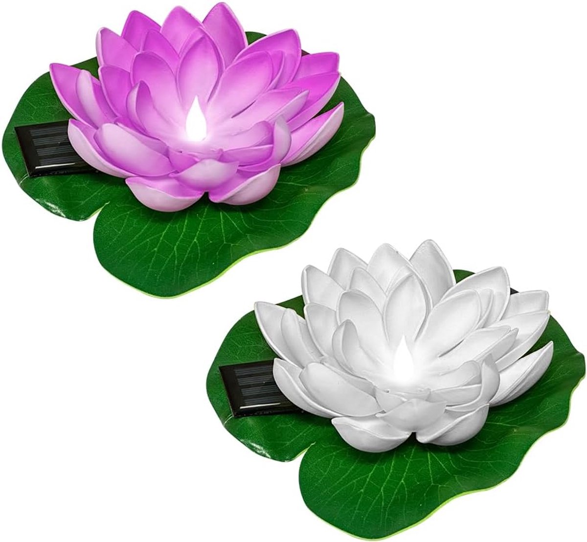 SnelShoppen - 2 Stuks Zonne-energie Lotus Bloemen Drijvende Waterlelies Tuinverlichting Nachtlampen voor Vijver, Tuin en Zwembad - Wit en Lilac