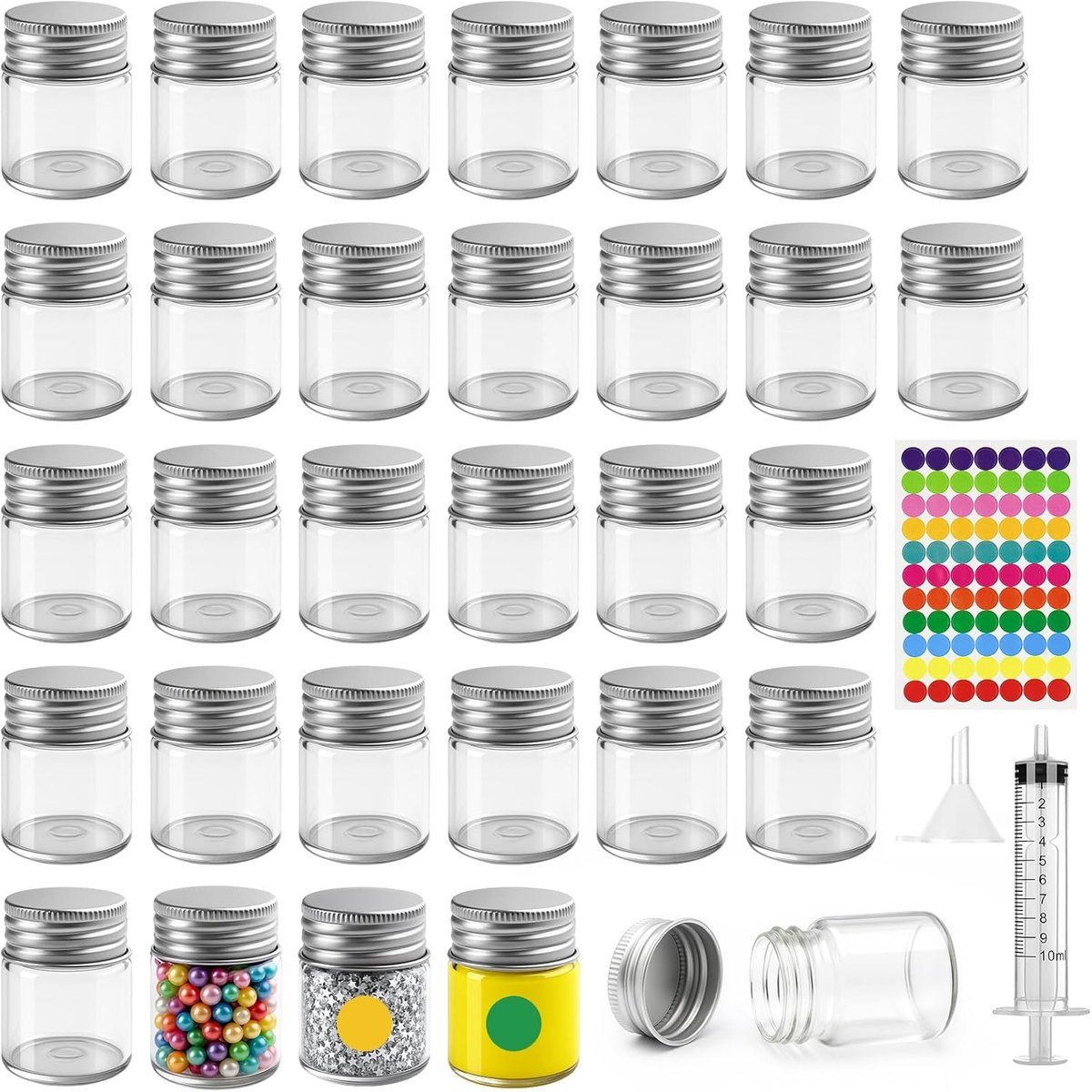 SnelShoppen - 30 Stuks 15ml Mini Reageerbuisjes van Glas met Schroefdop | Transparante Glasflesjes met Brede Mond voor Vloeistoffen, Poeders, Zaden en