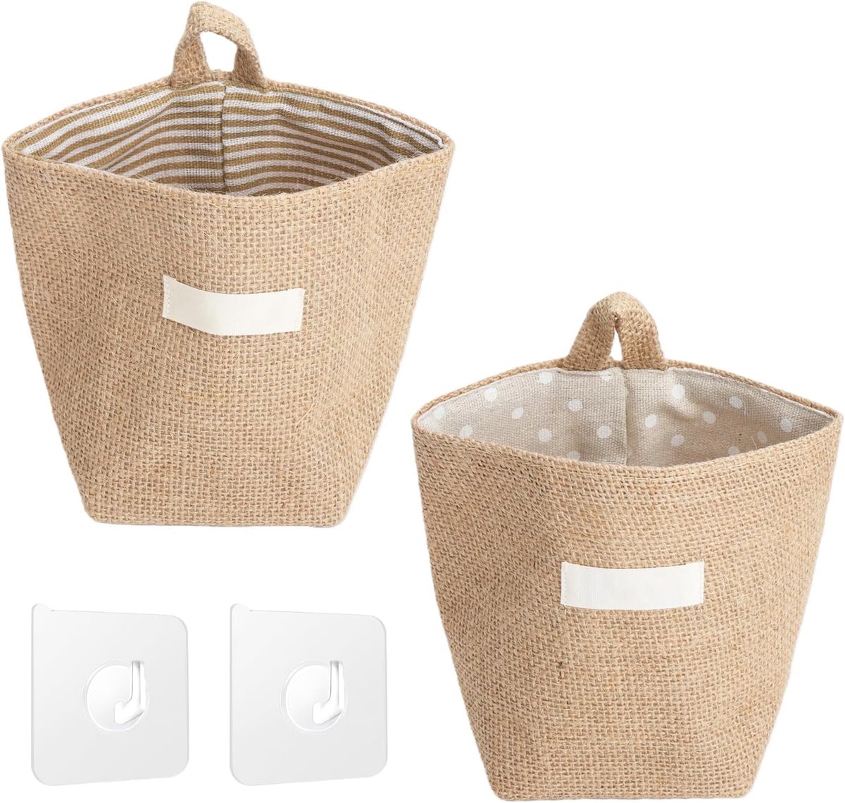 SnelShoppen - Kleine hangmanden set van 2, zelfklevende opbergmanden, wandorganizer, multifunctionele manden voor badkamer, keuken en kantoor, jute en